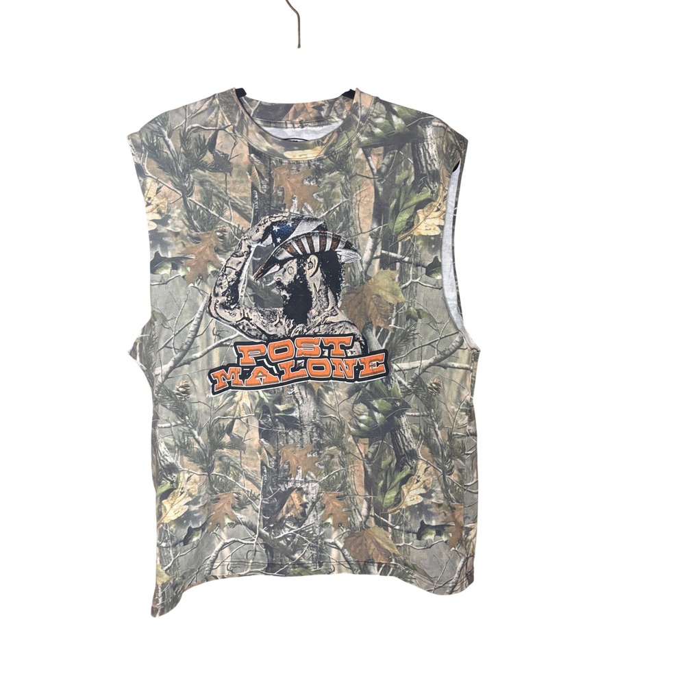 Post Malone Posty Co Camo Sleeveless Muscle Tee Shirt Large Graphic Print Cotton